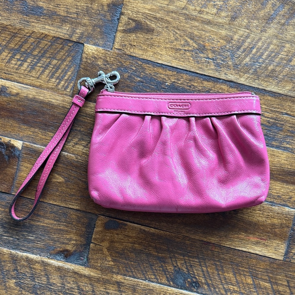 Coach Pink Leather Wristlet Clutch with Detachable Strap